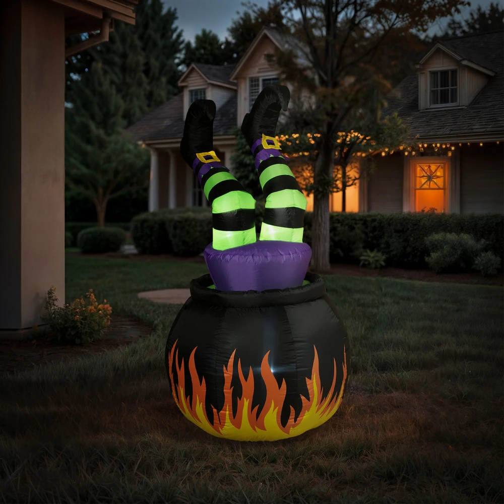 Lighted Animated Inflatable Halloween Witch in Cauldron - 5 Feet Tall