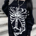 Black Skull-Print Gothic Grunge Sweater