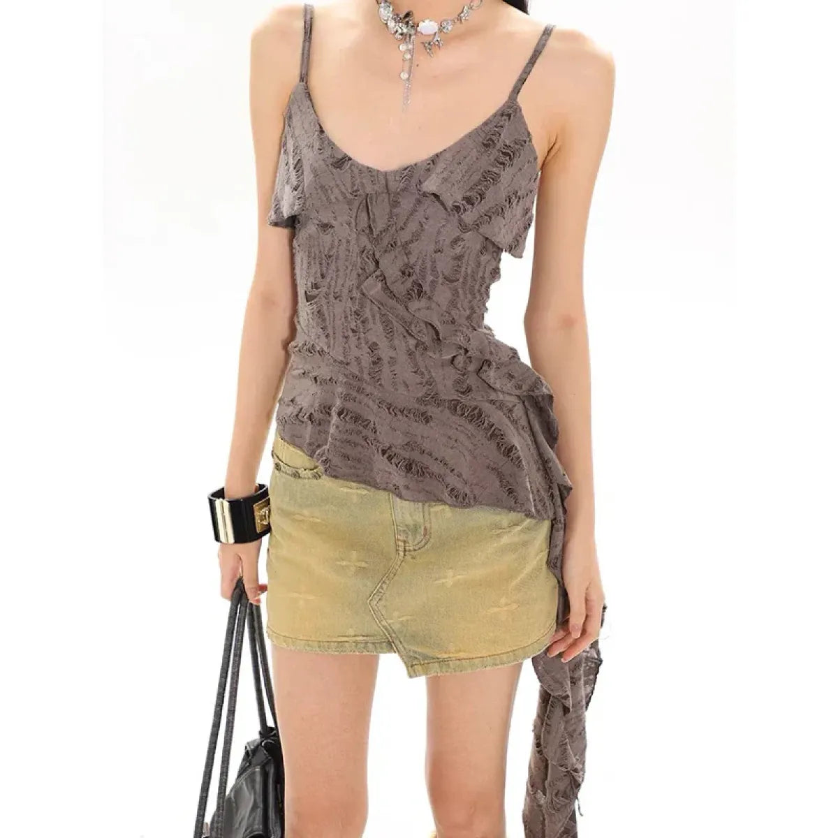 Asymmetrical Ruffle Punk Tank Top