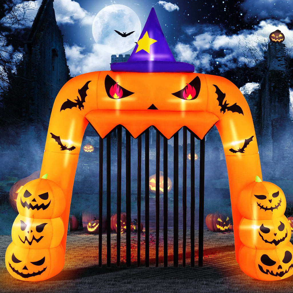 Halloween Inflatable Pumpkin Archway with Stakes and Water Bags