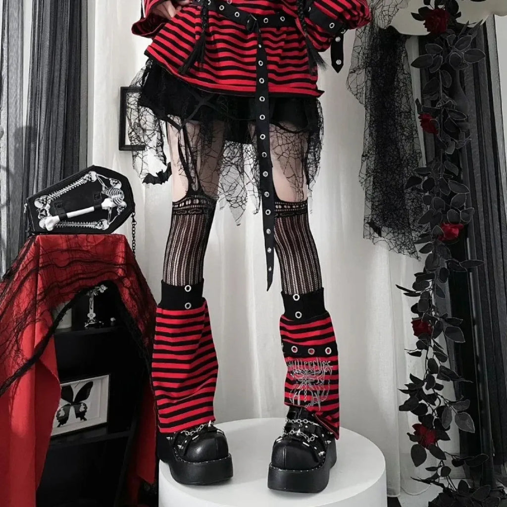 Striped Gothic Punk Top & Leg Warmers