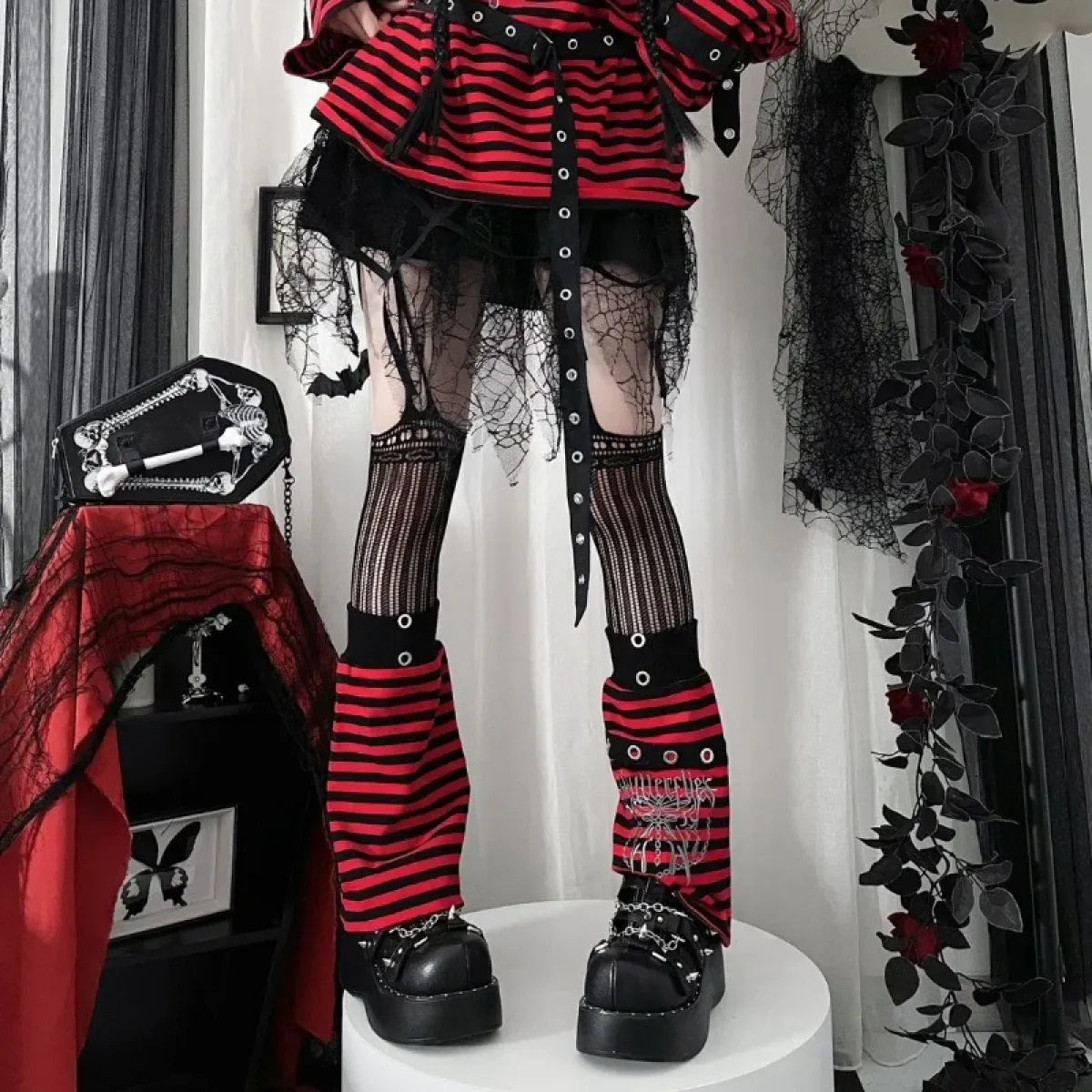 Striped Gothic Punk Top & Leg Warmers