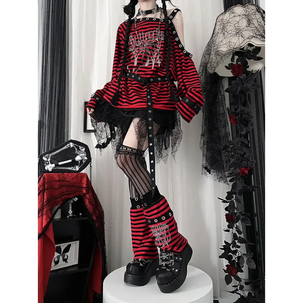 Striped Gothic Punk Top & Leg Warmers