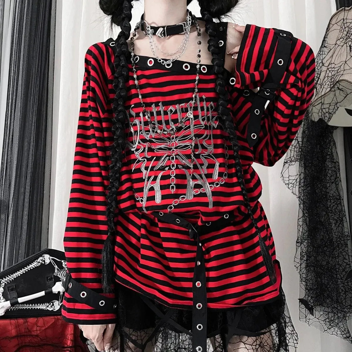 Striped Gothic Punk Top & Leg Warmers