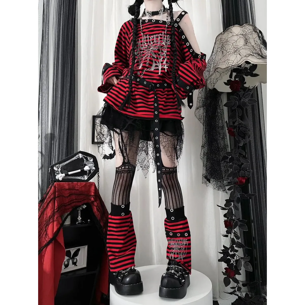 Striped Gothic Punk Top & Leg Warmers
