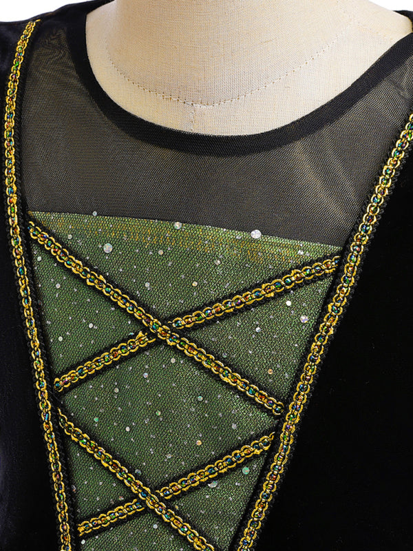 Sparkly Girls Witch Dress Halloween Costume - Green & Gold