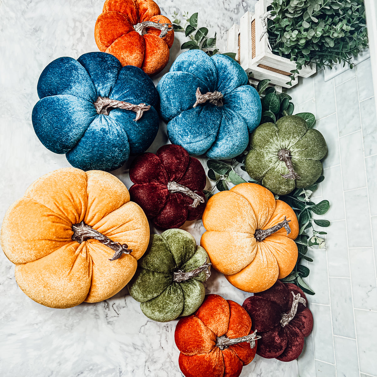 Velvet Pumpkins - Plush Fall Tabletop Decor, Mini Velvet Pumpkins for Mantel