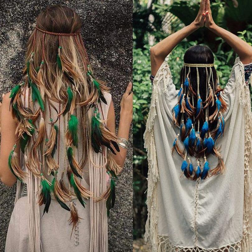 Feather Rope Crown Hair Band with feathers