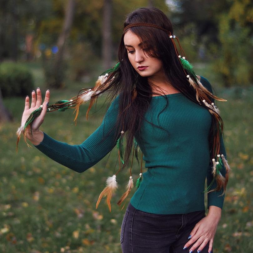 Feather Rope Crown Hair Band with feathers