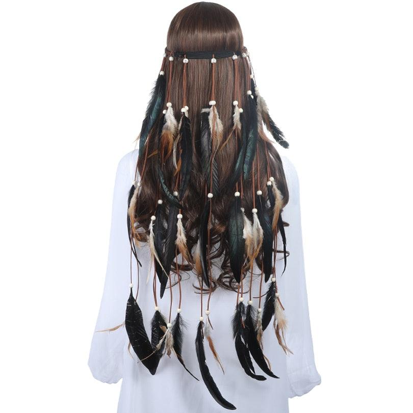 Feather Rope Crown Hair Band with feathers