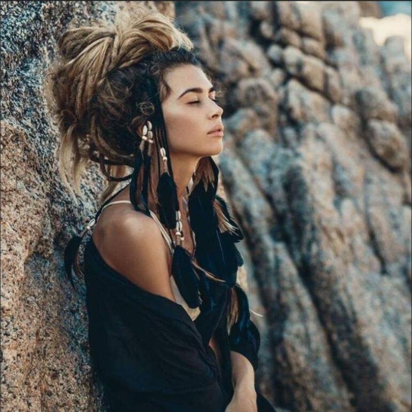 Feather Rope Crown Hair Band with feathers