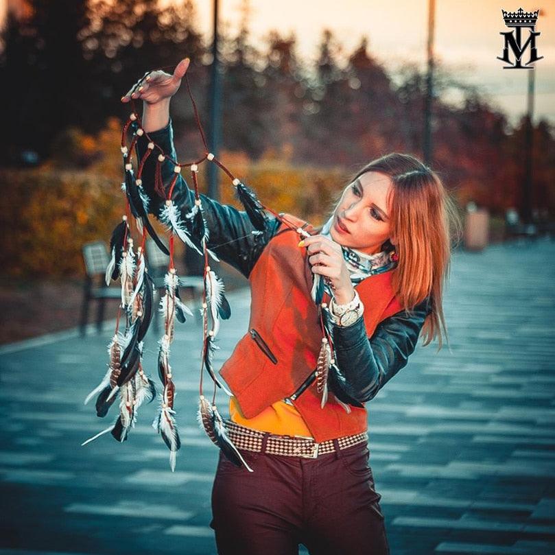 Feather Rope Crown Hair Band with feathers