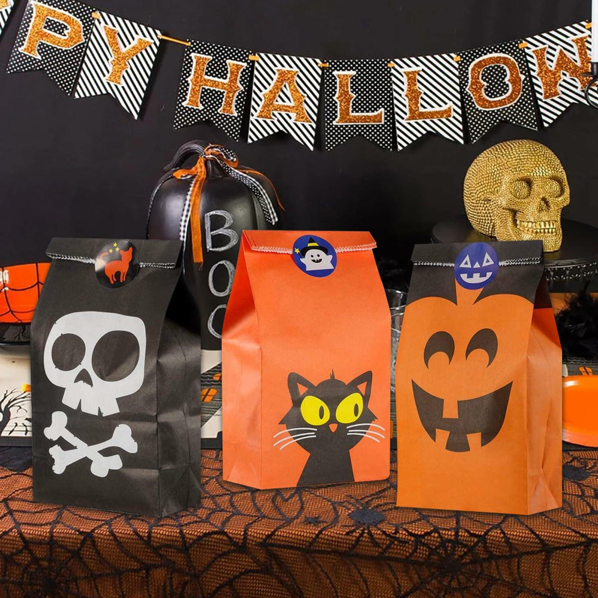 Halloween Candy Bags & Stickers Paper Goodie Bags 60PCS Party Favors