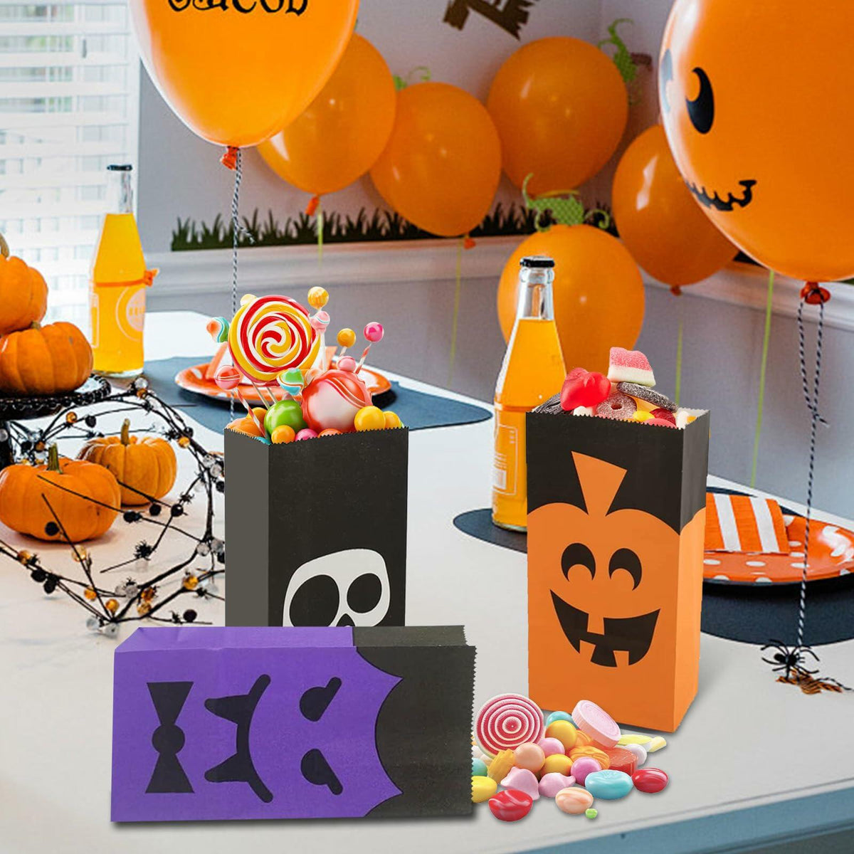 Halloween Candy Bags & Stickers Paper Goodie Bags 60PCS Party Favors