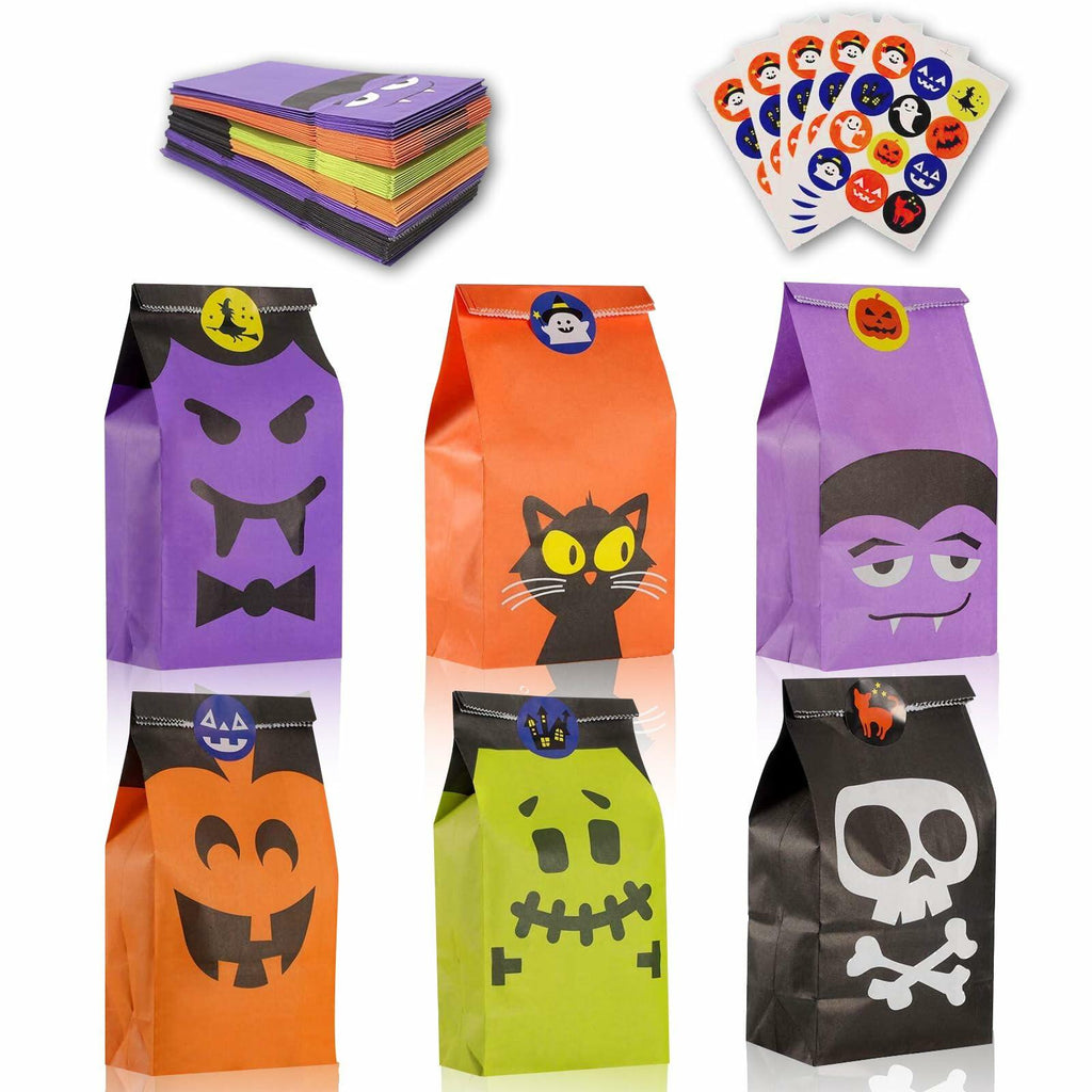 Halloween Candy Bags & Stickers Paper Goodie Bags 60PCS Party Favors