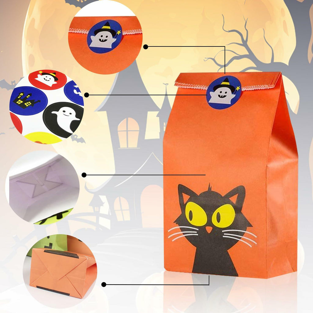 Halloween Candy Bags & Stickers Paper Goodie Bags 60PCS Party Favors