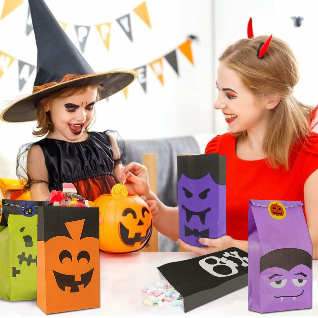 Halloween Candy Bags & Stickers Paper Goodie Bags 60PCS Party Favors