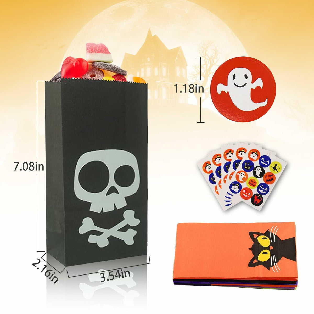 Halloween Candy Bags & Stickers Paper Goodie Bags 60PCS Party Favors