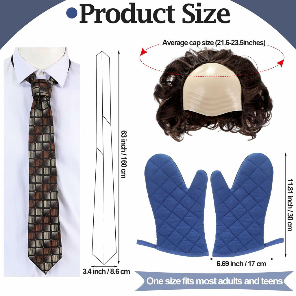 Bald Man Costume Set Brown Wig Bald Cap Gloves One Size