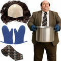 Bald Man Costume Set Brown Wig Bald Cap Gloves One Size
