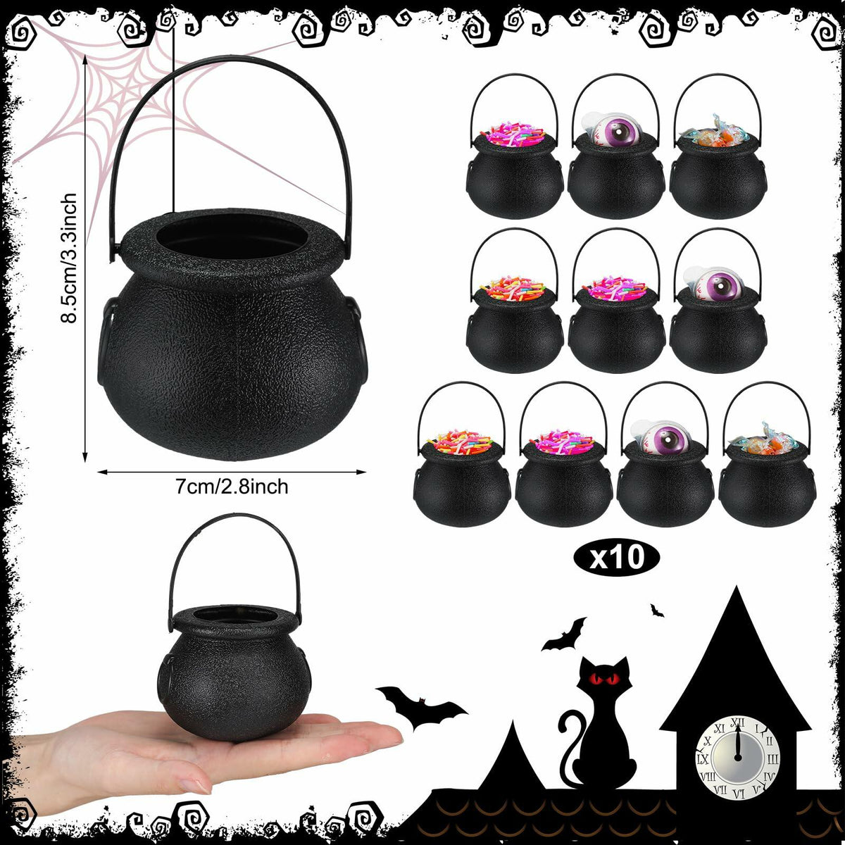 Witch Party Favors Black Mini Cauldrons 2.8" 12pcs