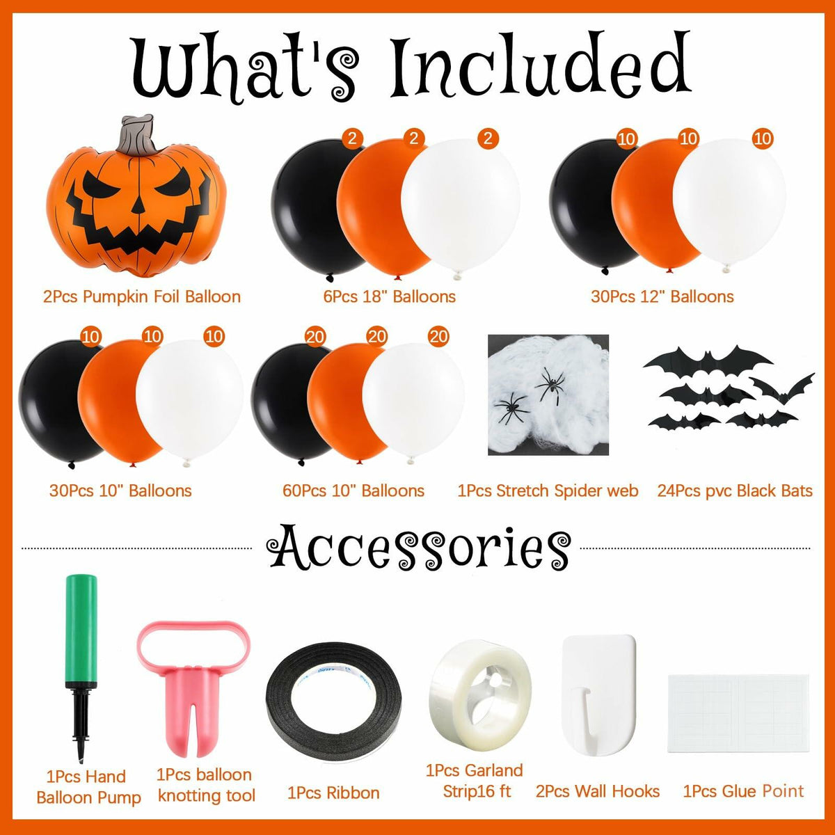 Halloween Balloon Garland Arch Kit Orange Black White 5-18 Inch