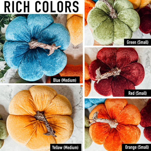 Velvet Pumpkins - Plush Fall Tabletop Decor, Mini Velvet Pumpkins for Mantel