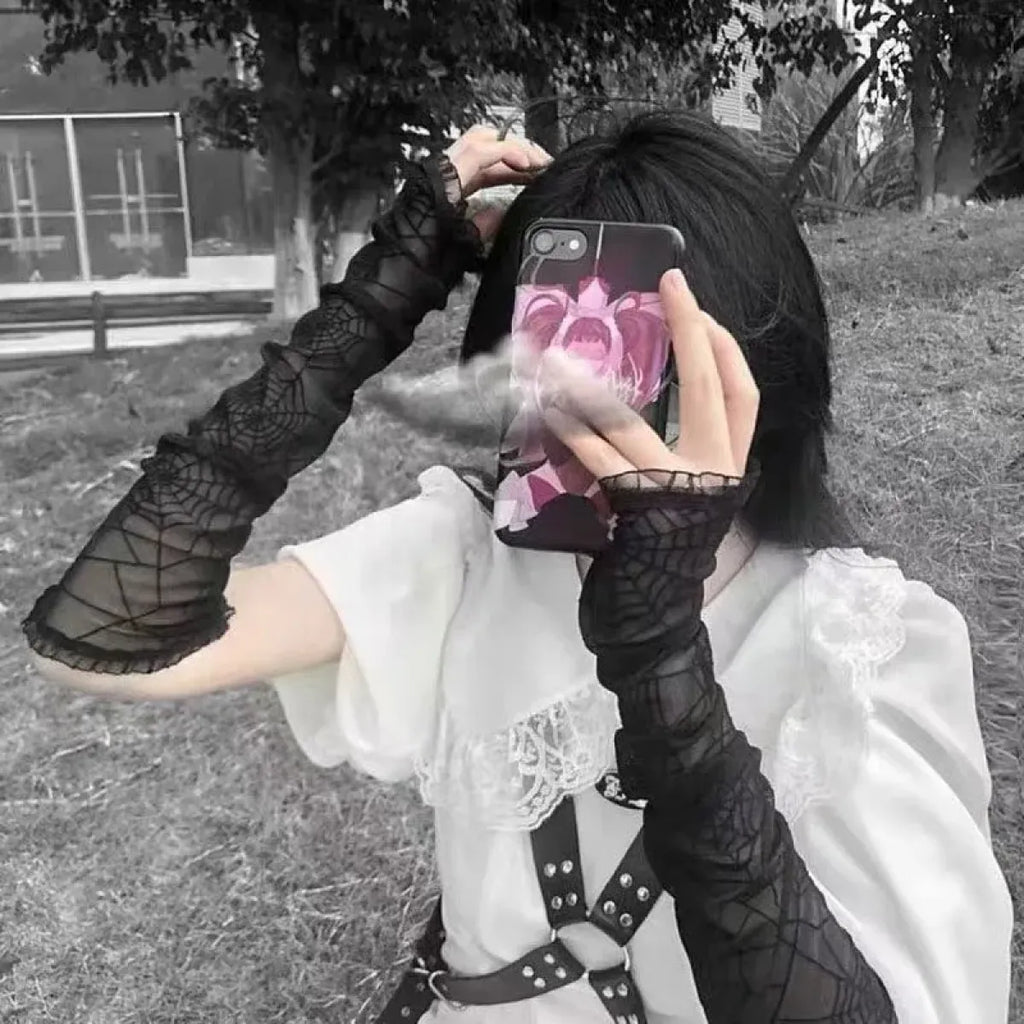 Gothic Spiderweb Lace Gloves