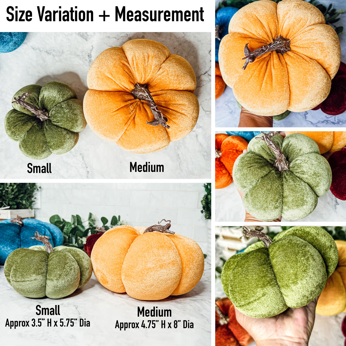 Velvet Pumpkins - Plush Fall Tabletop Decor, Mini Velvet Pumpkins for Mantel